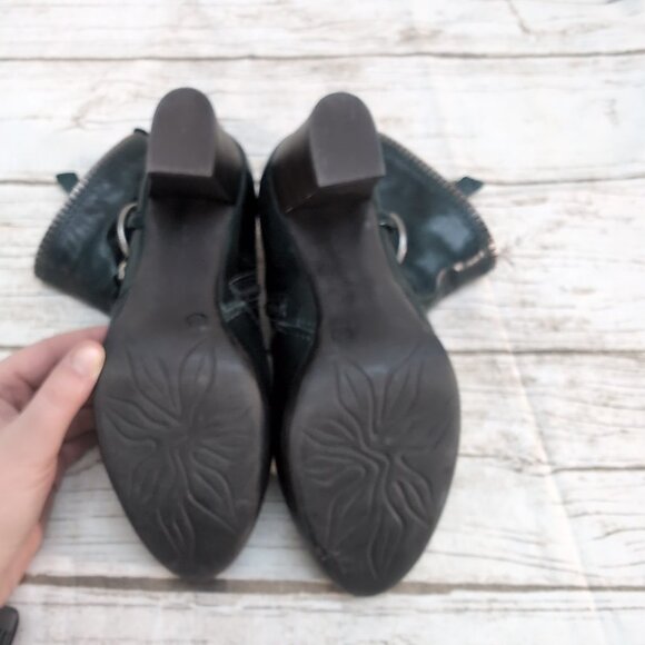 Mjus Dark Green Leather Ankle Boots Chain and Leather Harness Moto Biker Size 37 - Picture 9 of 10